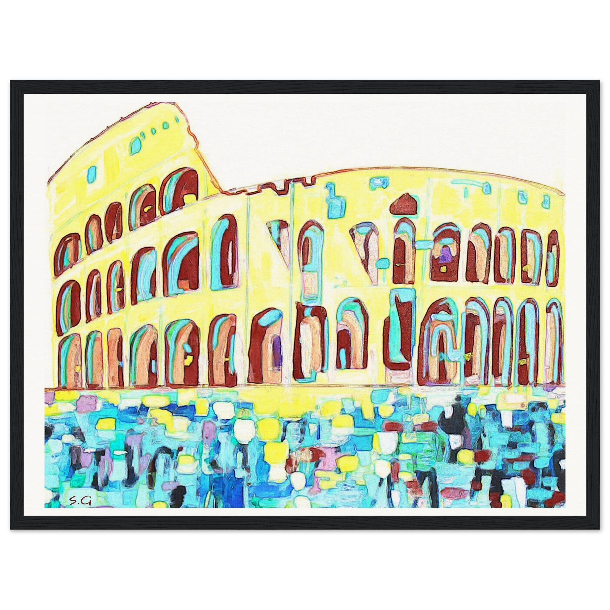 Acrylic Painting of the Colosseum on Museum-Quality Matte Paper Wooden Framed Poster Surreal Style