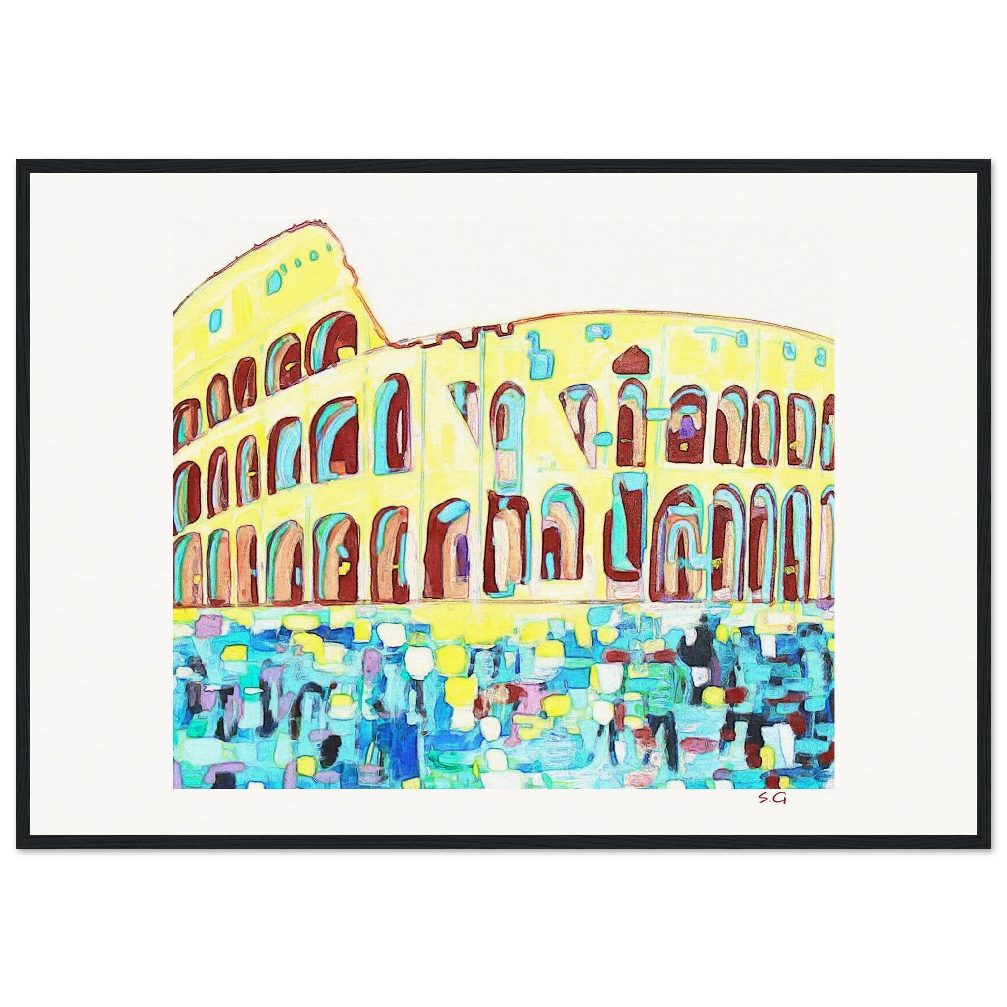 Acrylic Painting of the Colosseum on Museum-Quality Matte Paper Wooden Framed Poster Surreal Style