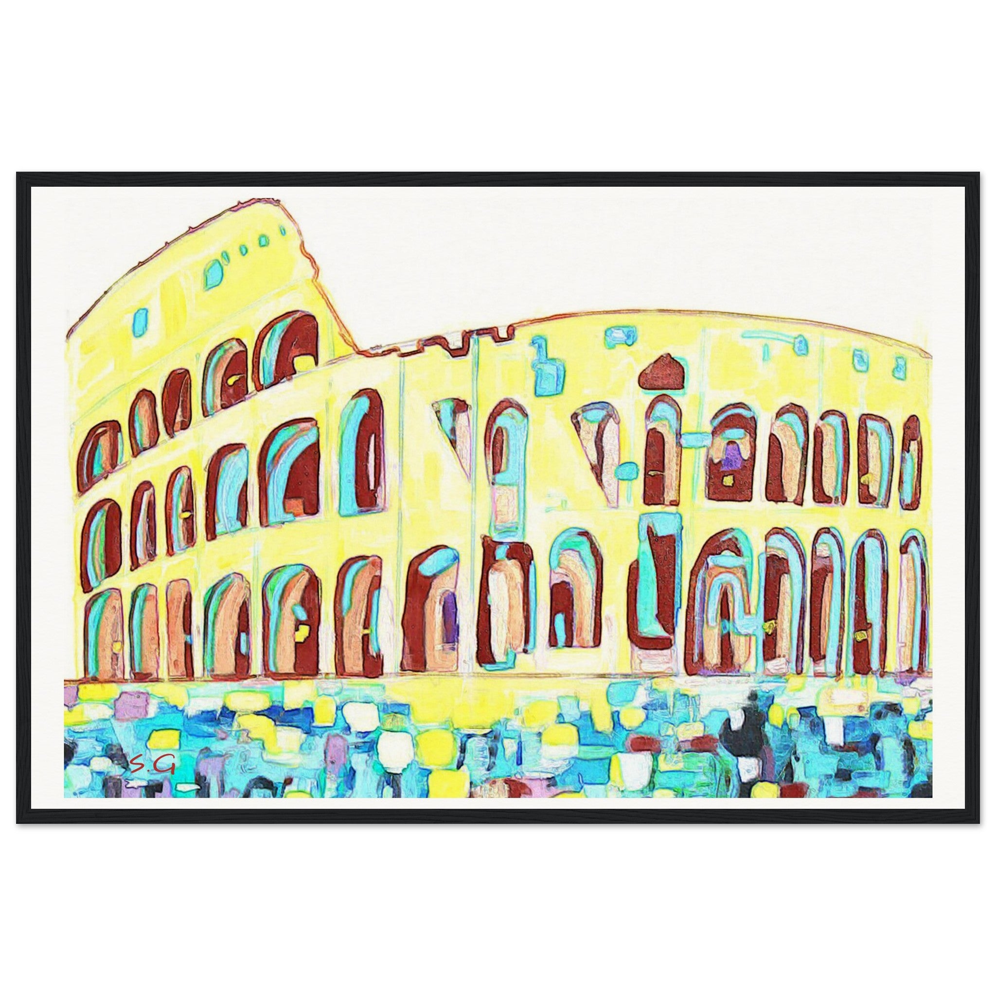 Acrylic Painting of the Colosseum on Museum-Quality Matte Paper Wooden Framed Poster Surreal Style